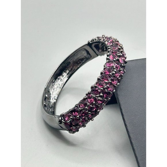 KJL Bangle Bracelet Hot Pink Fuchsia Crystals Clamper Bracelet Kenneth Jay Lane - Picture 5 of 9